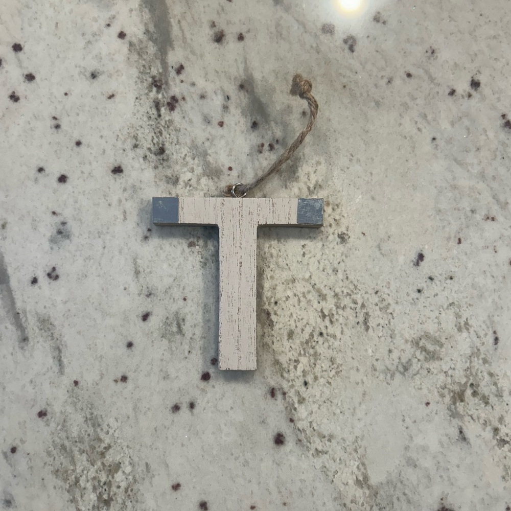 Wooden Letter T Ornament holiday ornament, white wood farmhouse decor Christmas